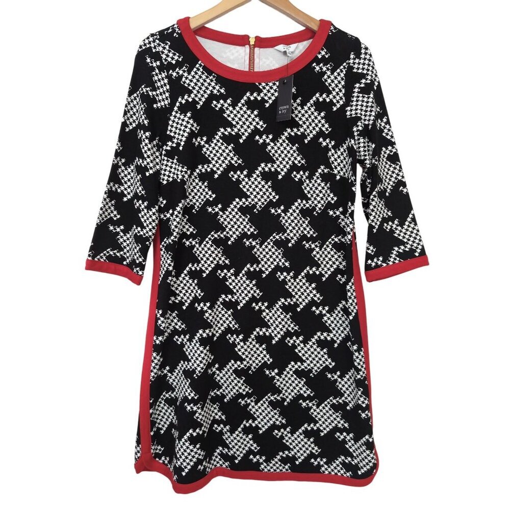 Crown & Ivy Dress Womens M Black White Houndstooth Preppy Career Office‎
